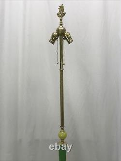 Antique Vtg Art Deco Victorian Floor Lamp Brass & Vaseline Glass, Houze, Jadeite