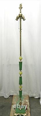 Antique Vtg Art Deco Victorian Floor Lamp Brass & Vaseline Glass, Houze, Jadeite