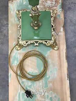 Antique Vtg Art Deco Victorian Floor Lamp Brass & Vaseline Glass, Houze, Jadeite