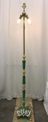 Antique Vtg Art Deco Victorian Floor Lamp Brass & Vaseline Glass, Houze, Jadeite