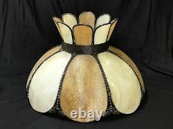 Antique Vtg Bent Slag Glass 8 Panel Lamp Shade Victorian Art Deco Beige, Caramel