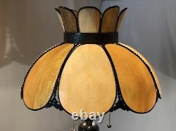Antique Vtg Bent Slag Glass 8 Panel Lamp Shade Victorian Art Deco Beige, Caramel