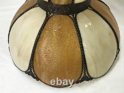 Antique Vtg Bent Slag Glass 8 Panel Lamp Shade Victorian Art Deco Beige, Caramel