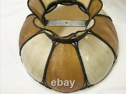 Antique Vtg Bent Slag Glass 8 Panel Lamp Shade Victorian Art Deco Beige, Caramel