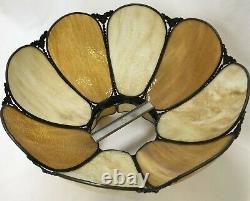 Antique Vtg Bent Slag Glass 8 Panel Lamp Shade Victorian Art Deco Beige, Caramel