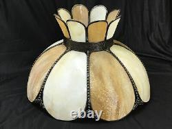 Antique Vtg Bent Slag Glass 8 Panel Lamp Shade Victorian Art Deco Beige, Caramel