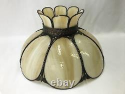 Antique Vtg Bent Slag Glass 8 Panel Lamp Shade Victorian Art Deco Caramel Beige