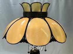 Antique Vtg Bent Slag Glass 8 Panel Lamp Shade Victorian Art Deco Caramel Beige