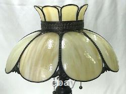 Antique Vtg Bent Slag Glass 8 Panel Lamp Shade Victorian Art Deco Caramel Beige