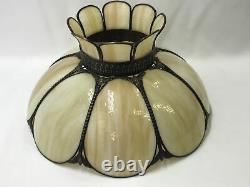 Antique Vtg Bent Slag Glass 8 Panel Lamp Shade Victorian Art Deco Caramel Beige