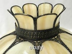 Antique Vtg Bent Slag Glass 8 Panel Lamp Shade Victorian Art Deco Caramel Beige