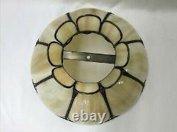 Antique Vtg Bent Slag Glass 8 Panel Lamp Shade Victorian Art Deco Caramel Beige