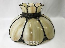 Antique Vtg Bent Slag Glass 8 Panel Lamp Shade Victorian Art Deco Caramel Beige