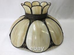 Antique Vtg Bent Slag Glass 8 Panel Lamp Shade Victorian Art Deco Caramel Beige