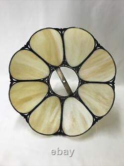 Antique Vtg Bent Slag Glass 8 Panel Lamp Shade Victorian Art Deco Caramel Beige