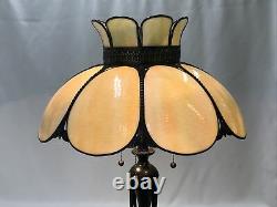 Antique Vtg Bent Slag Glass 8 Panel Lamp Shade Victorian Art Deco Caramel Beige