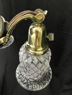Antique Vtg Chandelier Arts Craft Deco Victorian Hanging Pan Light Brass Crystal