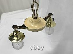 Antique Vtg Chandelier Arts Crafts Deco Victorian Hanging Pan Light Brass 2 Arm