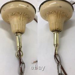 Antique Vtg Chandelier Arts Crafts Deco Victorian Hanging Pan Light Brass 2 Arm