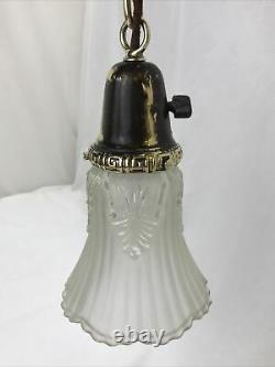 Antique Vtg Chandelier Arts Crafts Deco Victorian Hanging Pan Light Brass Glass