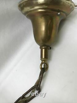 Antique Vtg Chandelier Arts Crafts Deco Victorian Hanging Pan Light Brass, Glass