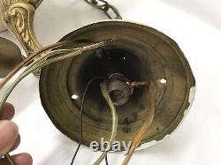 Antique Vtg Chandelier Arts Crafts Deco Victorian Hanging Pan Light Brass, Glass