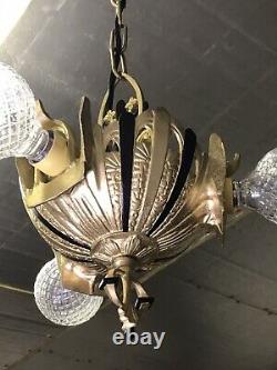 Antique Vtg Chandelier Victorian Arts & Crafts Deco Hanging Light 20s Gold Black