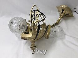 Antique Vtg Chandelier Victorian Arts & Crafts Deco Hanging Light 20s Gold Black