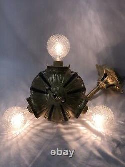 Antique Vtg Chandelier Victorian Arts & Crafts Deco Hanging Light 20s Gold Black