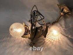 Antique Vtg Chandelier Victorian Arts & Crafts Deco Hanging Light 20s Gold Black