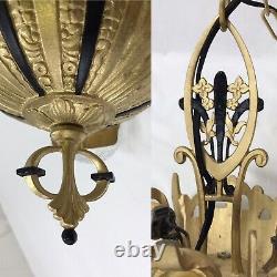 Antique Vtg Chandelier Victorian Arts & Crafts Deco Hanging Light 20s Gold Black