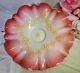 Antique Vtg Pink Ruffled Brides Victorian Art Glass Bowl White Cased Blue Floral