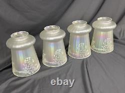 Antique Vtg Set 4 Iridescent Art Glass Lamp Shades Floral Victorian Deco Nouveau