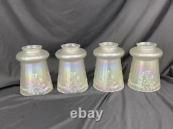 Antique Vtg Set 4 Iridescent Art Glass Lamp Shades Floral Victorian Deco Nouveau