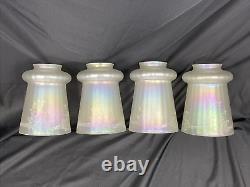 Antique Vtg Set 4 Iridescent Art Glass Lamp Shades Floral Victorian Deco Nouveau