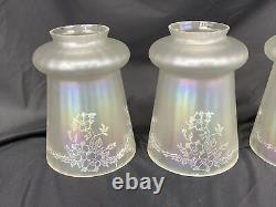 Antique Vtg Set 4 Iridescent Art Glass Lamp Shades Floral Victorian Deco Nouveau