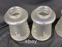 Antique Vtg Set 4 Iridescent Art Glass Lamp Shades Floral Victorian Deco Nouveau