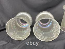 Antique Vtg Set 4 Iridescent Art Glass Lamp Shades Floral Victorian Deco Nouveau