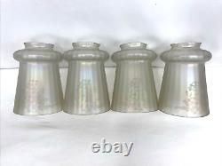 Antique Vtg Set 4 Iridescent Art Glass Lamp Shades Floral Victorian Deco Nouveau