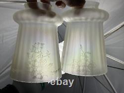 Antique Vtg Set 4 Iridescent Art Glass Lamp Shades Floral Victorian Deco Nouveau