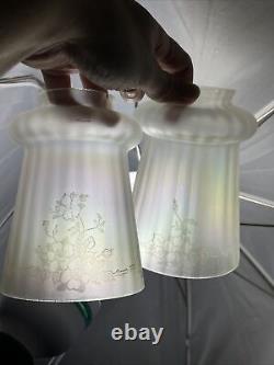 Antique Vtg Set 4 Iridescent Art Glass Lamp Shades Floral Victorian Deco Nouveau