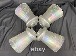 Antique Vtg Set 4 Iridescent Art Glass Lamp Shades Floral Victorian Deco Nouveau