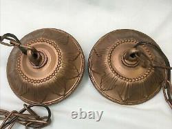 Antique Vtg Style PAIR Victorian Arts Crafts Deco Hanging Pendant Light'Copper