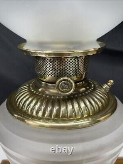 Antique Vtg Victorian Art Deco Elec Oil Lamp Greek Key Etched Glass Banquet GWTW