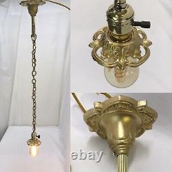 Antique Vtg Victorian Art Deco Pendant Light Ceiling Hanging 1920's Gold, Chain