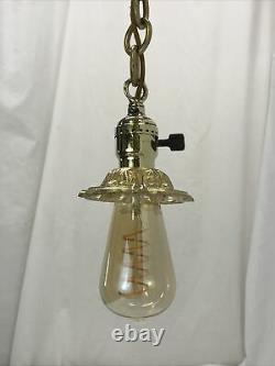 Antique Vtg Victorian Art Deco Pendant Light Ceiling Hanging 1920's Gold, Chain