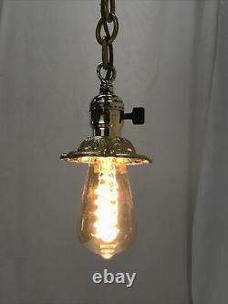 Antique Vtg Victorian Art Deco Pendant Light Ceiling Hanging 1920's Gold, Chain