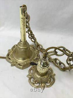 Antique Vtg Victorian Art Deco Pendant Light Ceiling Hanging 1920's Gold, Chain