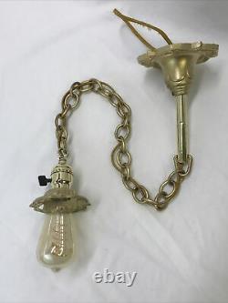 Antique Vtg Victorian Art Deco Pendant Light Ceiling Hanging 1920's Gold, Chain