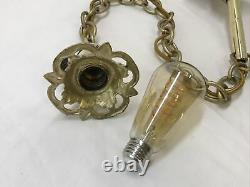 Antique Vtg Victorian Art Deco Pendant Light Ceiling Hanging 1920's Gold, Chain